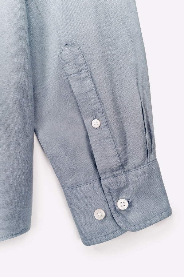 OOTO Camisa algodón lino manga larga Azul