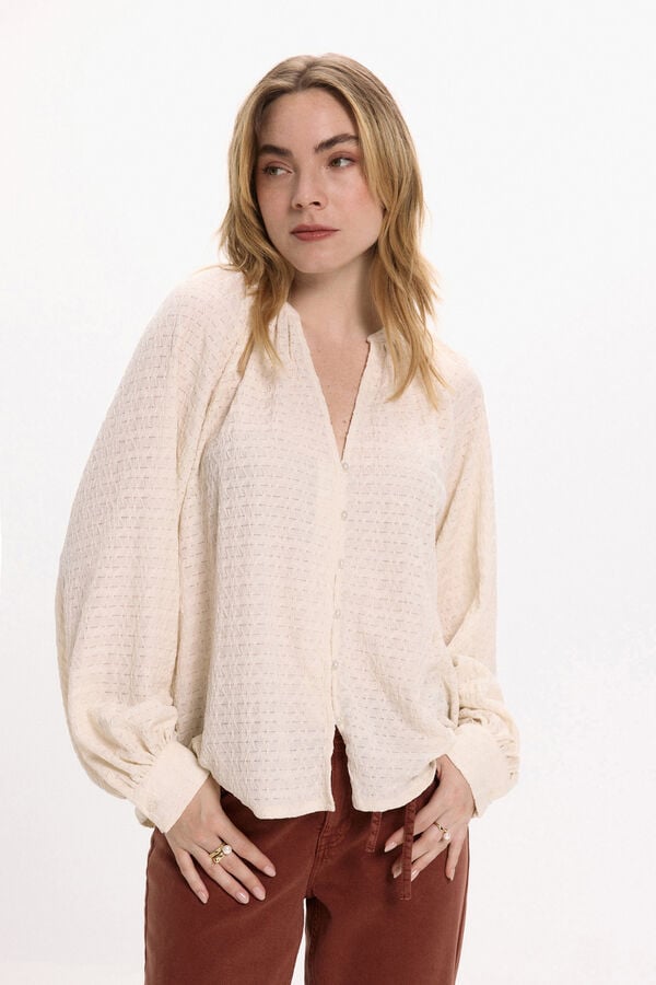 Vila Blusa de manga larga con cuello mao Beige