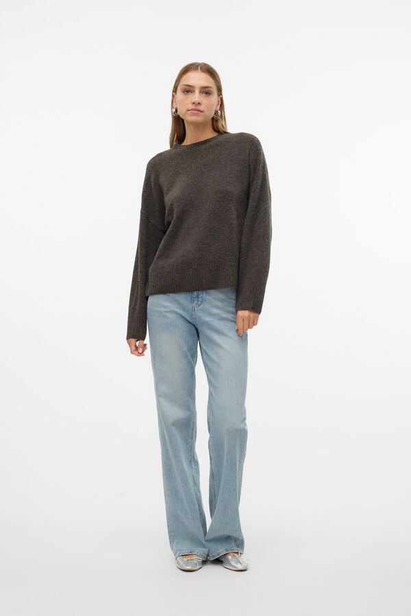Vero Moda Jersey de punto cuello redondo Marr&oacute;n oscuro