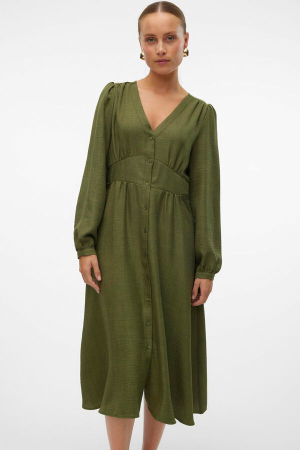 Vero Moda Vestido midi manga larga Verde oscuro