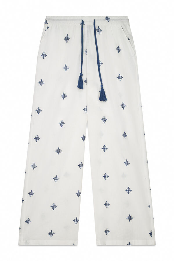 Cortefiel Cal&ccedil;as fluidas bordadas Azul