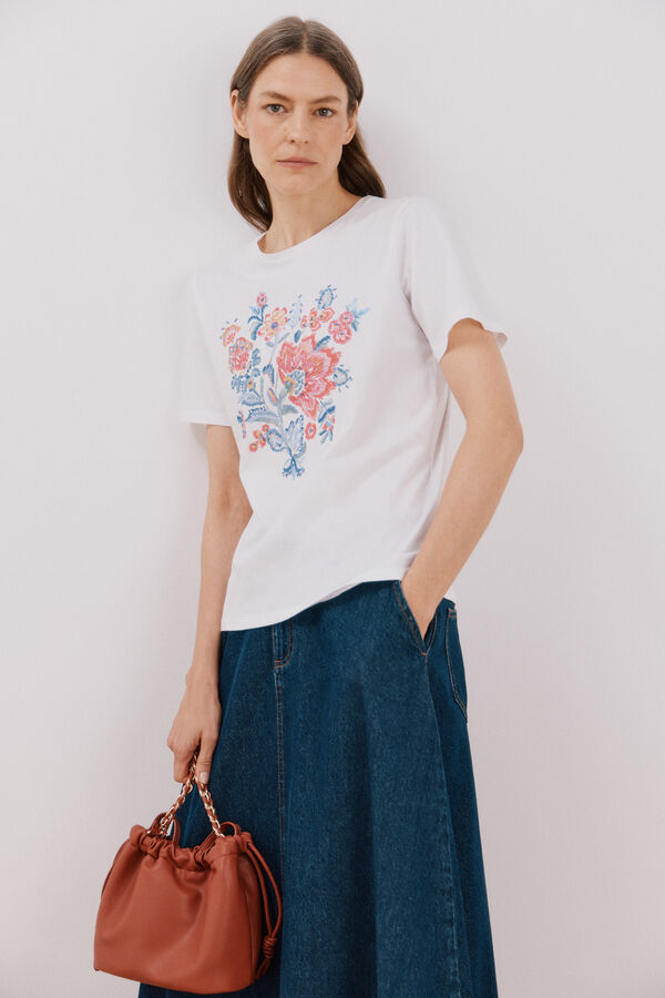 Cortefiel Camiseta estampado floral Blanco