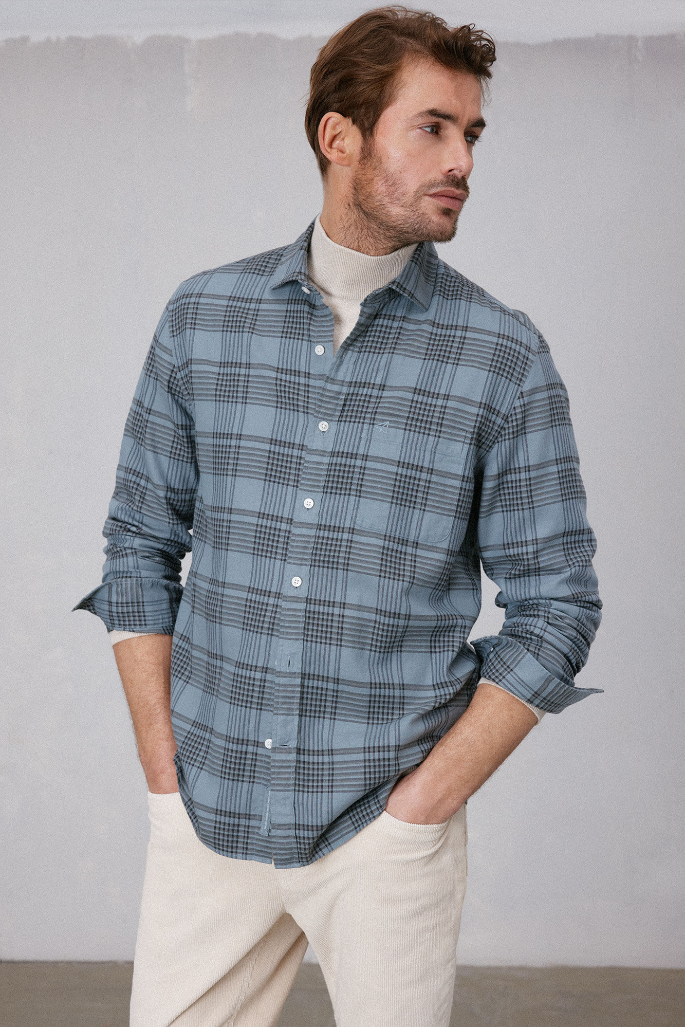 OOTO Camisa xadrez manga comprida lavada