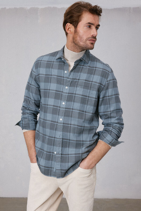 OOTO Camisa cuadros lavada manga larga Turquesa