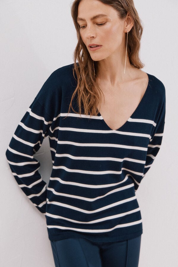 Cortefiel Camisola de malha decote bico Azul