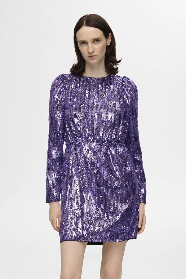 Selected Femme Vestido curto de lantejoulas feito com materiais reciclados. Roxo