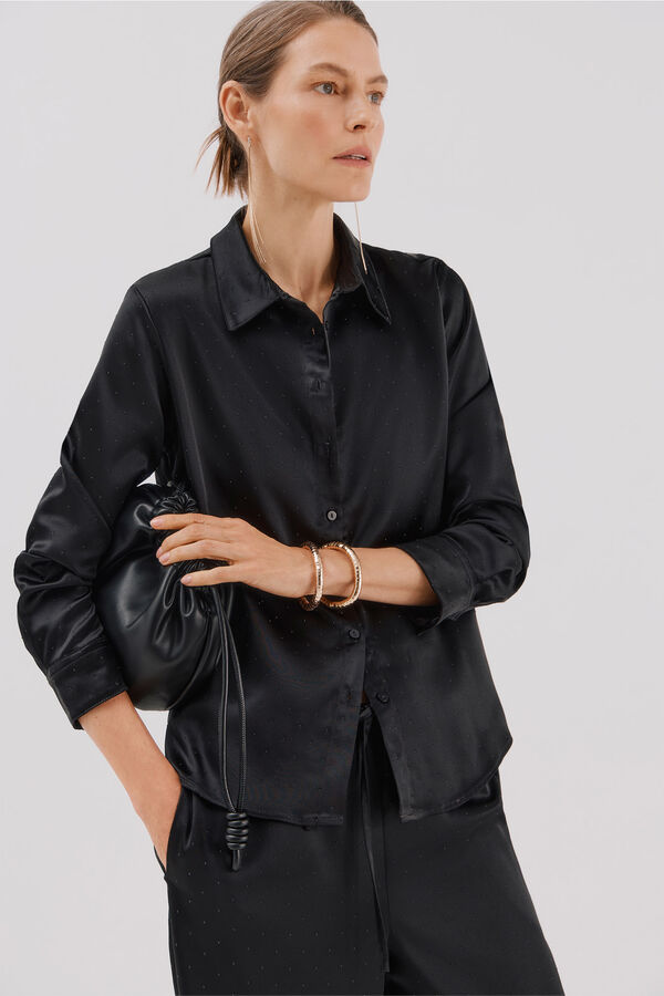 Cortefiel Camisa de cetim brilhante Preto