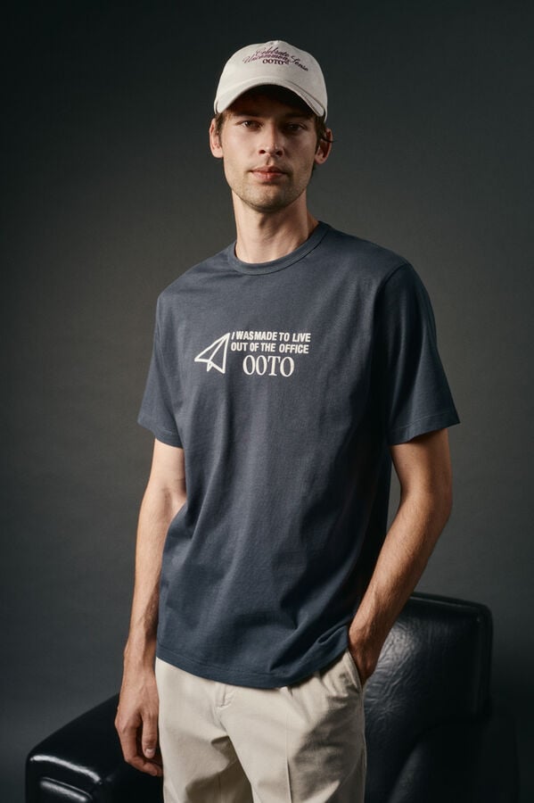 OOTO Camiseta gr&aacute;fica lavada Azul