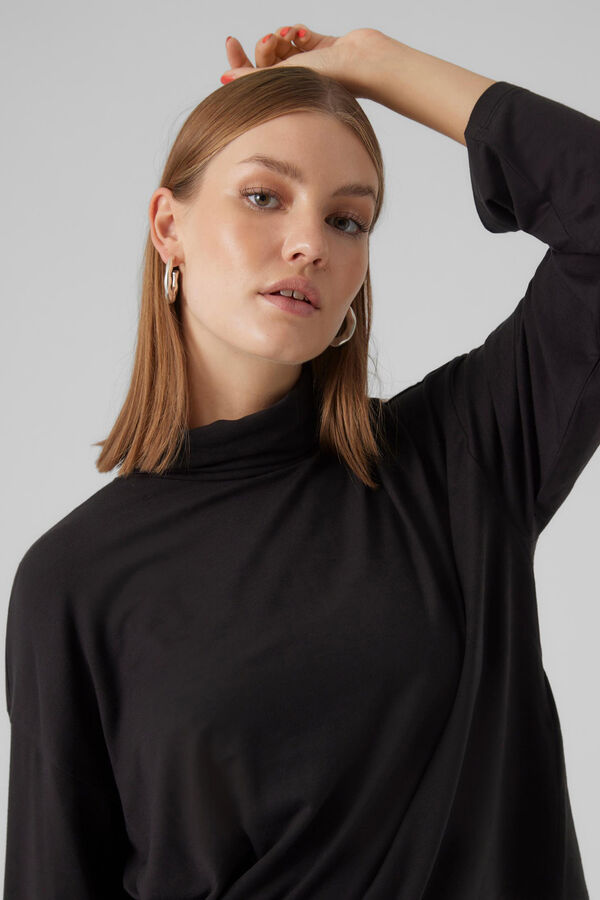 Vero Moda Camiseta de mujer de rayas con cuello alto Gris oscuro