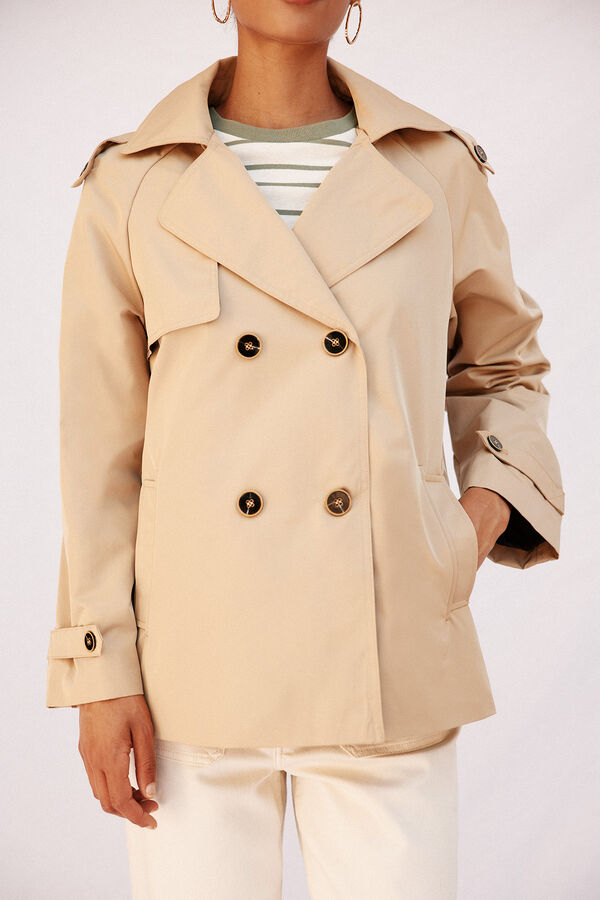 Cortefiel Gabardina corta con vuelo Beige