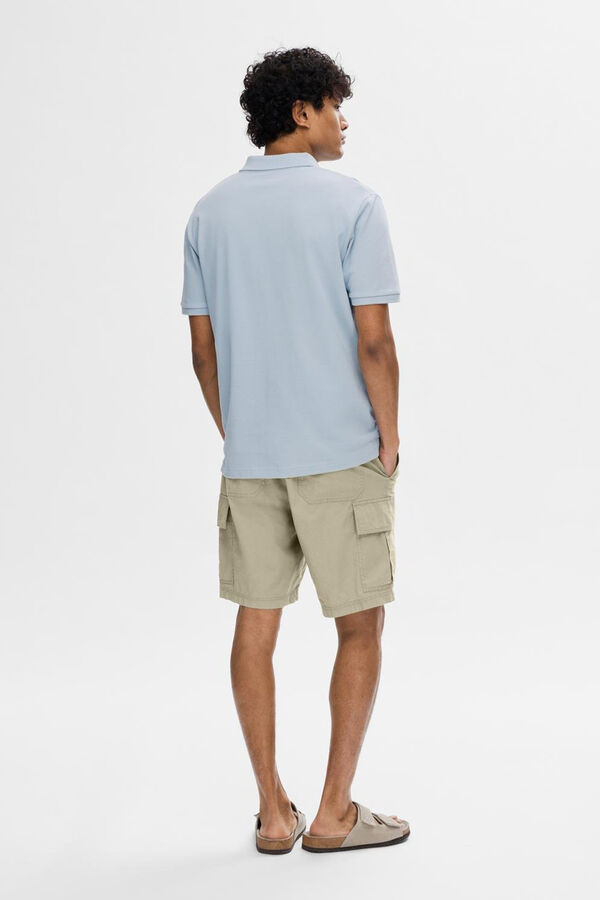 Selected Polo de manga curta com logo bordado 100% algod&atilde;o org&acirc;nico. Azul