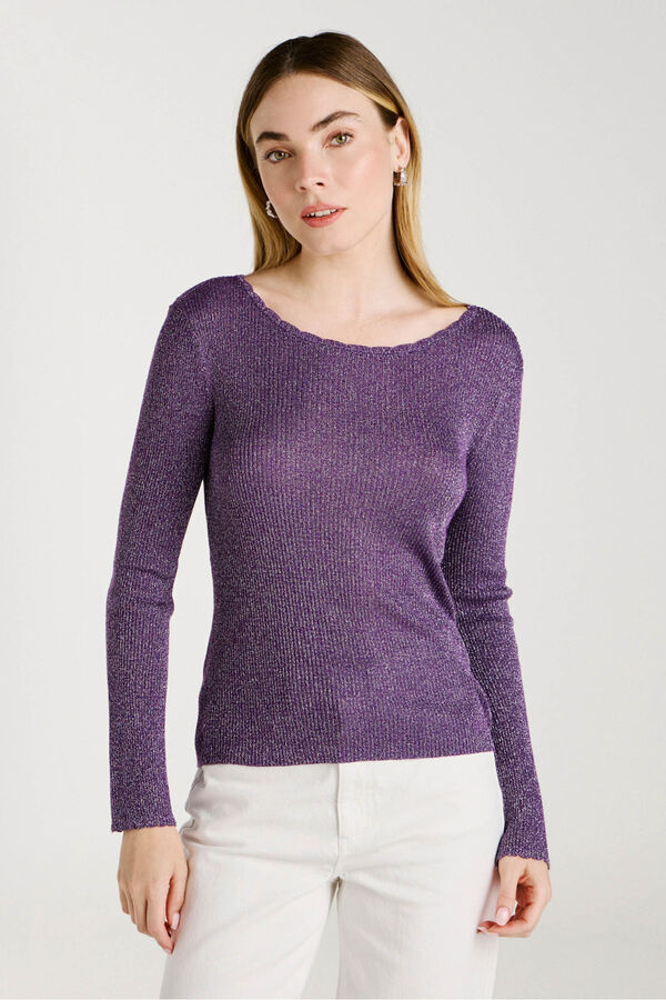 Vila Top de malha revers&iacute;vel com lurex Roxo