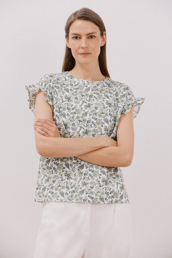 Cortefiel Camiseta b&aacute;sica volante Estampado amarillo