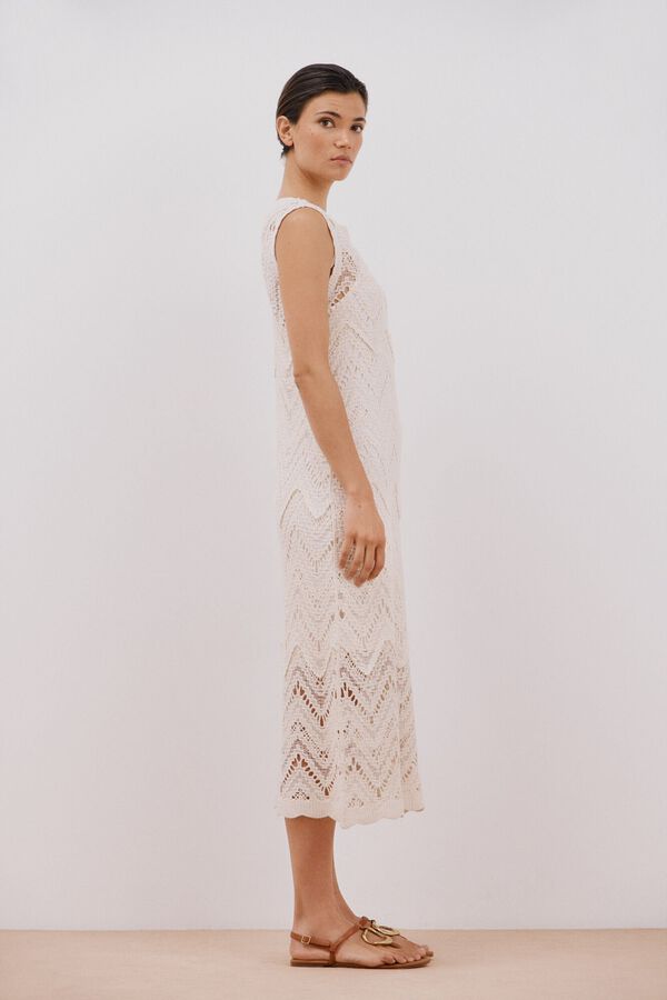 Cortefiel Vestido comprido crochet Ecru