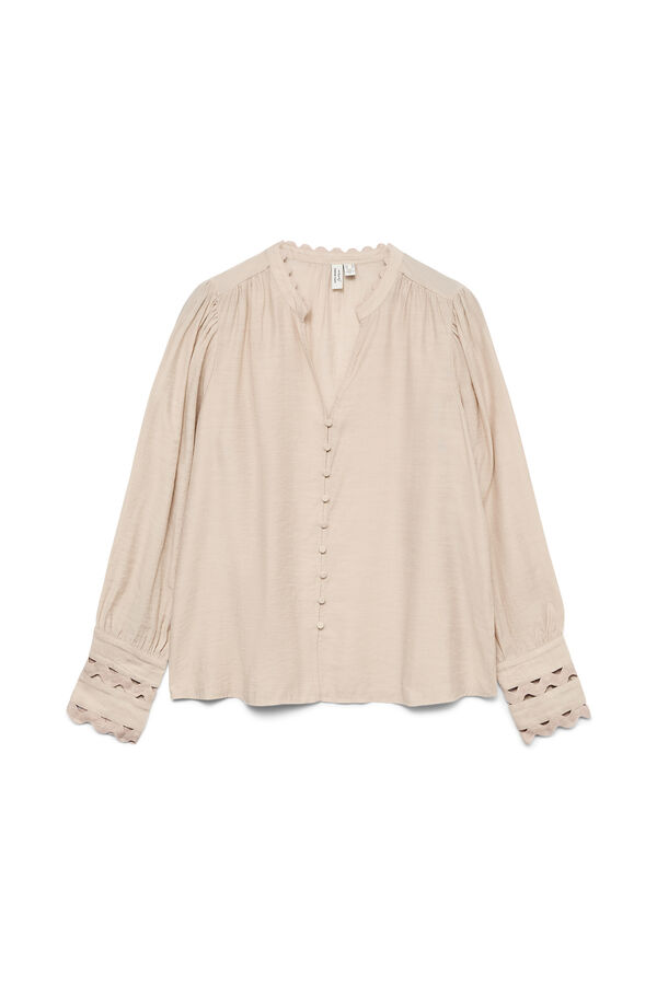 Vero Moda Camisa de manga larga detalles calados Beige