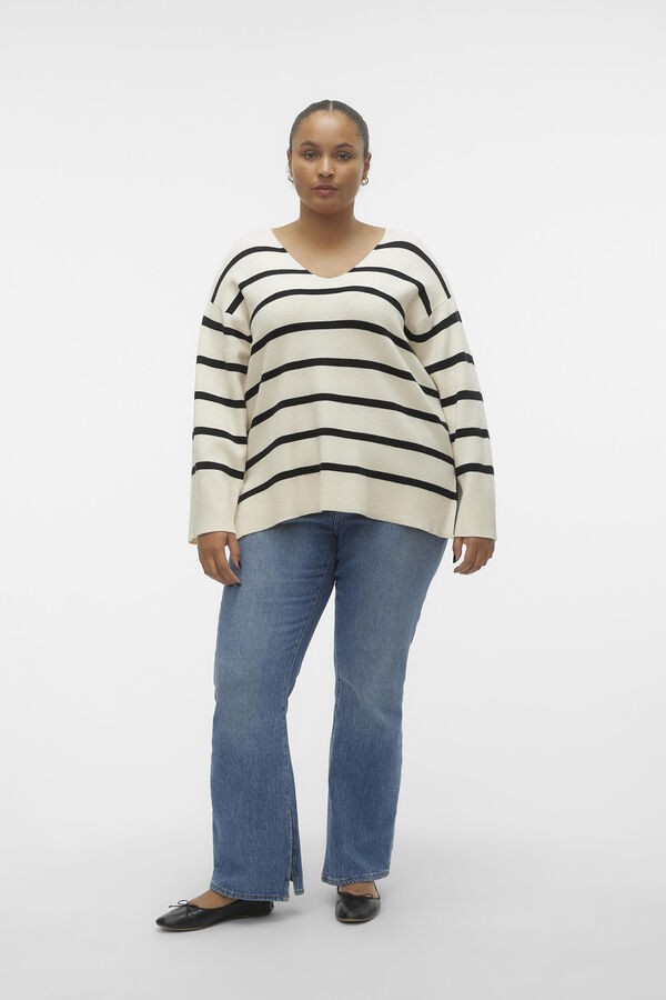 Vero Moda Curve Jersey de manga larga y cuello pico Curve Beige