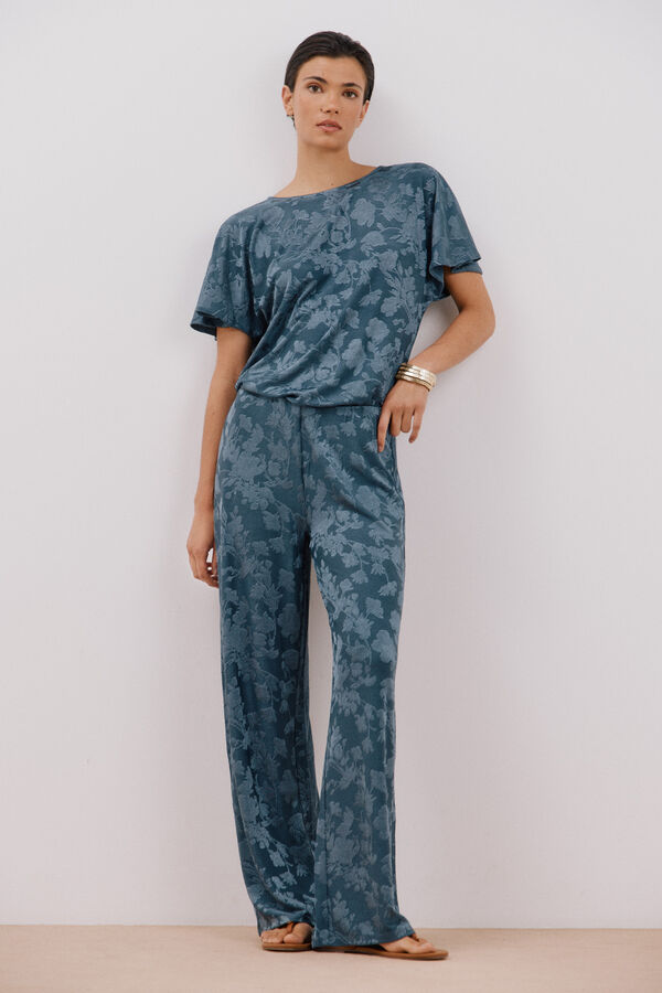 Cortefiel Cal&ccedil;a em malha jacquard floral Azul