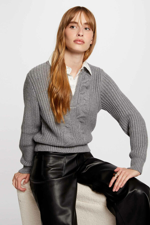 Morgan Jersey cuello tipo camisa Kaki