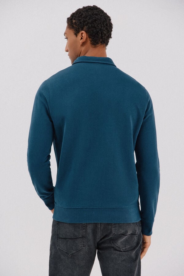 Cortefiel Moletom gola polo com fecho-&eacute;clair Azul