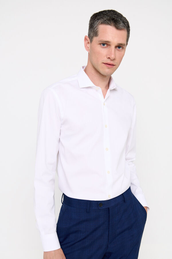 Cortefiel Camisa vestir lisa slim fit f&aacute;cil plancha Blanco