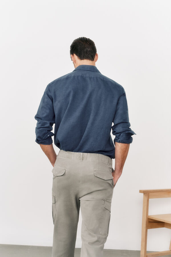 OOTO Camisa algodón lino manga larga Azul oscuro