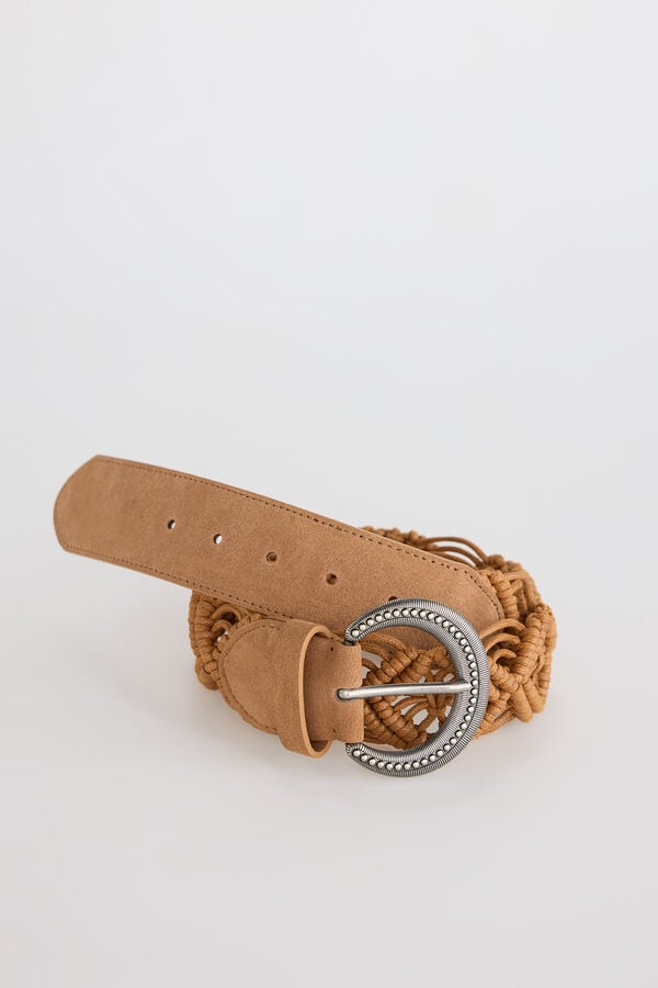 Slowlove Cinto pele entran&ccedil;ado Castanho