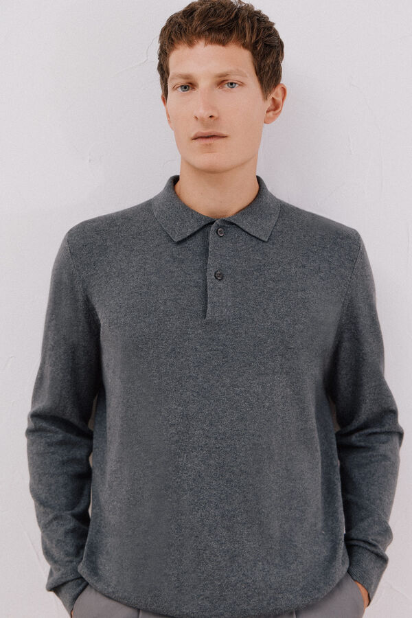Cortefiel Jersey algod&oacute;n cashmere cuello polo Gris