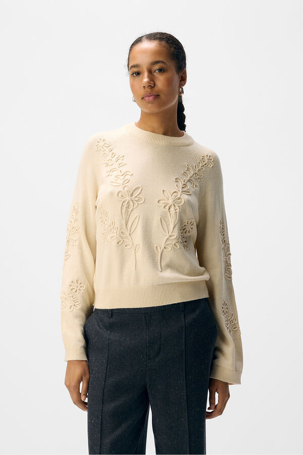 Object Camisola de malha bordado com flores Tostado