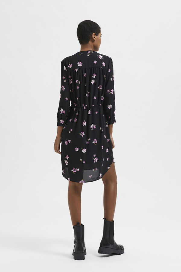 Selected Femme Vestido camiseiro de manga comprida confecionado com materiais reciclados. Preto