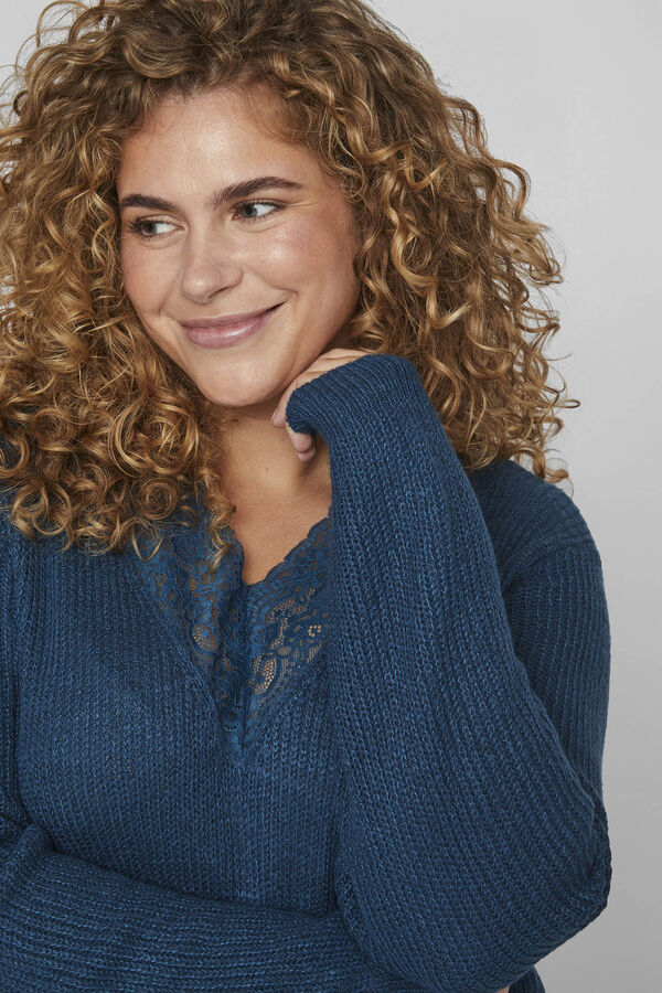 Evoked by Vila Vestido de malha midi com detalhe de renda  Azul