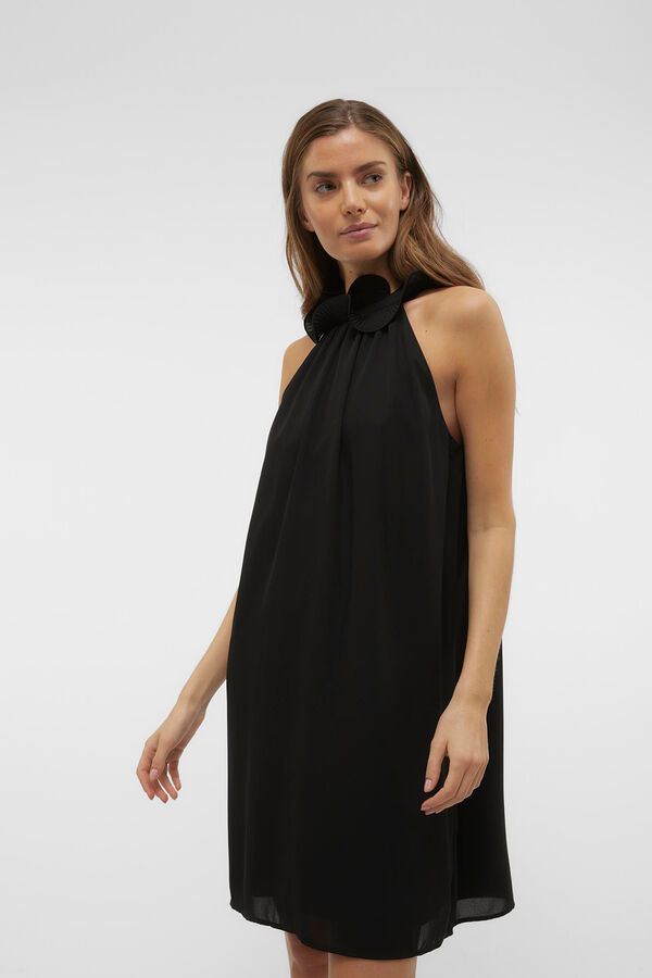 Vero Moda Vestido corto cuello halter detallo flor Negro
