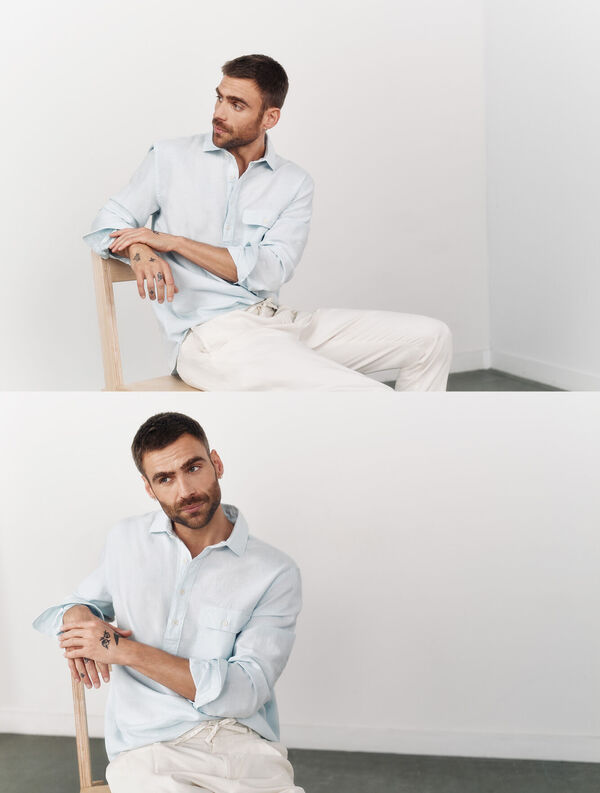 OOTO Polera lisa tejido de lino Azul