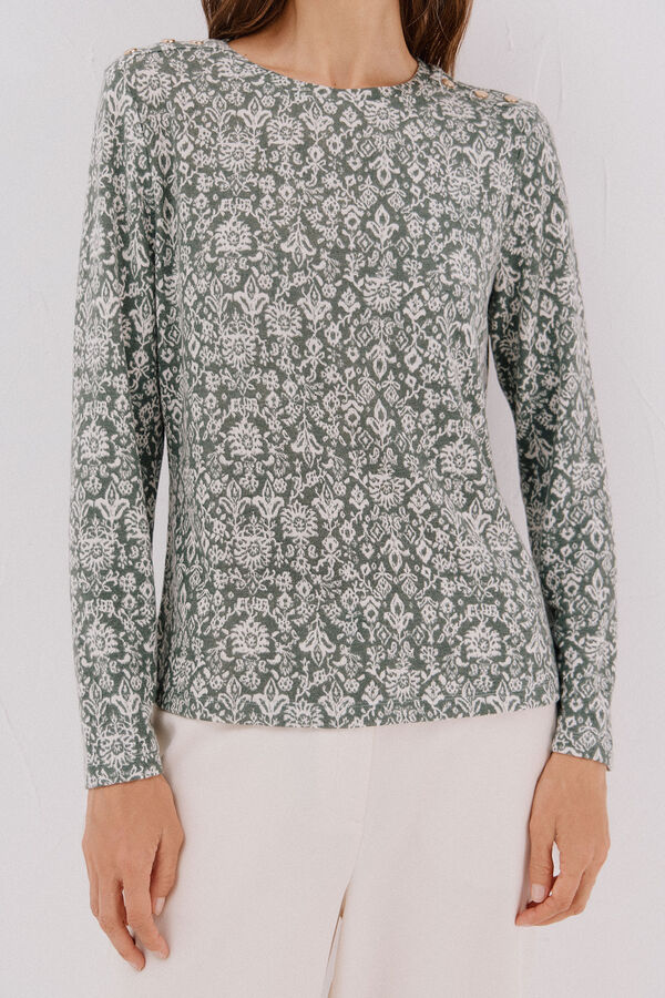 Cortefiel Camiseta caja botones Estampado gris