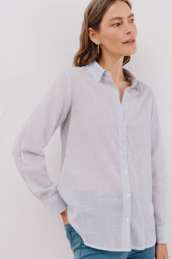 Cortefiel Camisa de algod&atilde;o riscas Azul