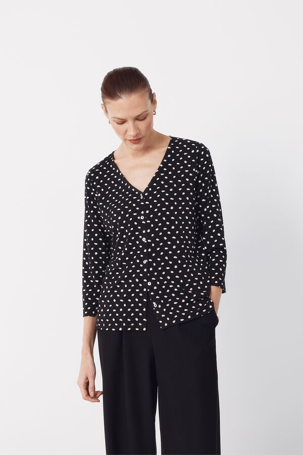 Cortefiel Blusa com decote em v e bot&otilde;es. Cinzento