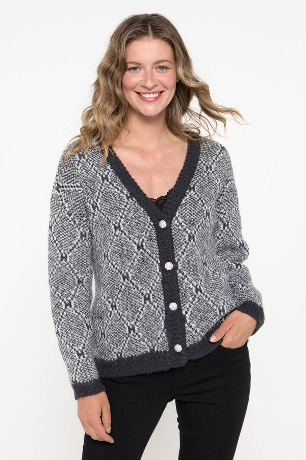 Vero Moda Chaqueta estampada de cuello pico Gris oscuro