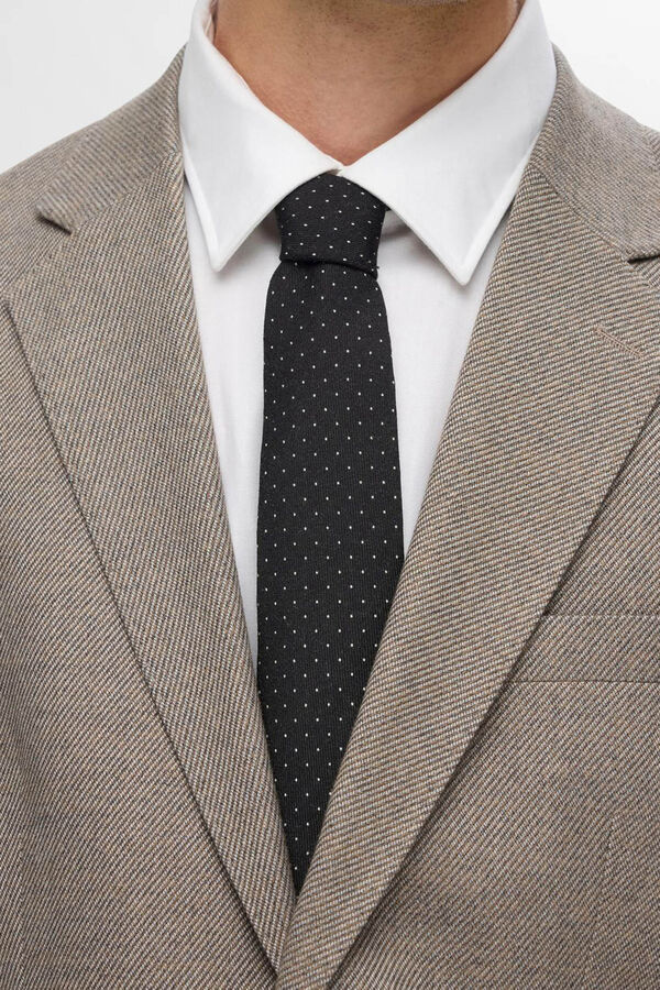 Selected Corbata de puntitos 100% lana. Preto