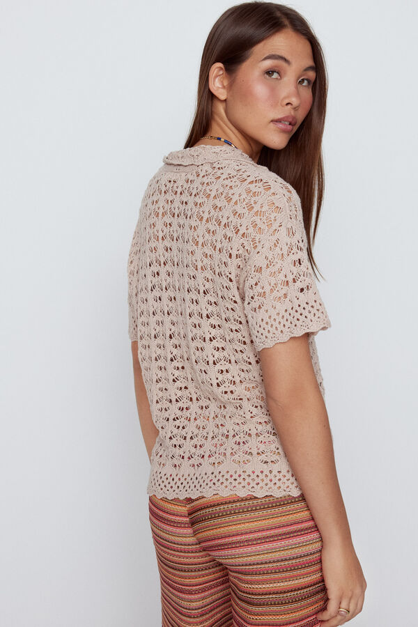 Slowlove Polo punto calado Beige
