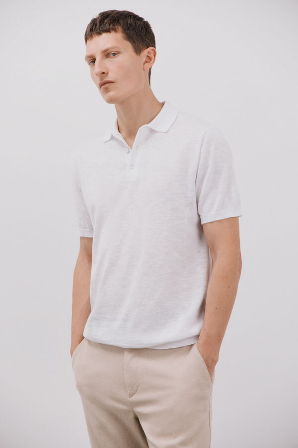 Cortefiel Suéter polo de algodão manga manga curta Branco