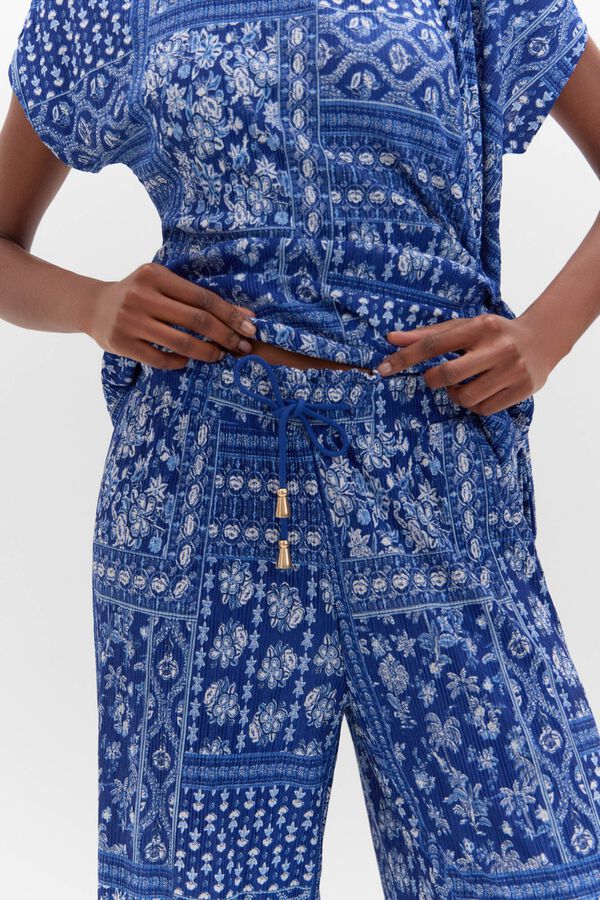 Cortefiel Pantal&oacute;n punto flu&iacute;do Estampado azul