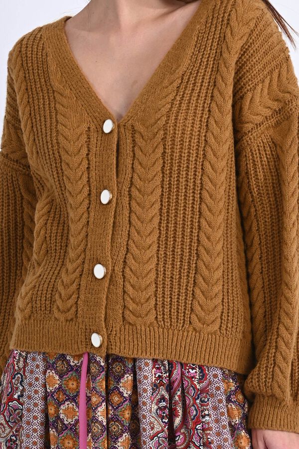 Molly Bracken Cardigan de manga comprida em malha mesclada Tostado