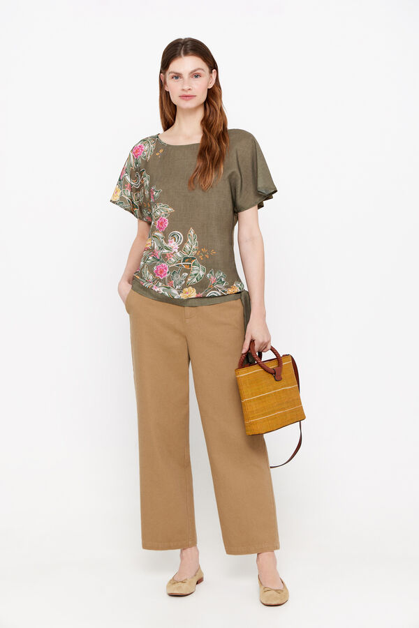 Cortefiel Top combinado em tecido estampado Verde