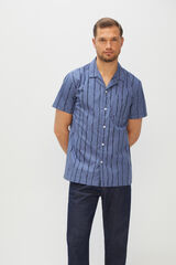 Cortefiel Camisa rayas manga corta cuello camp Azul