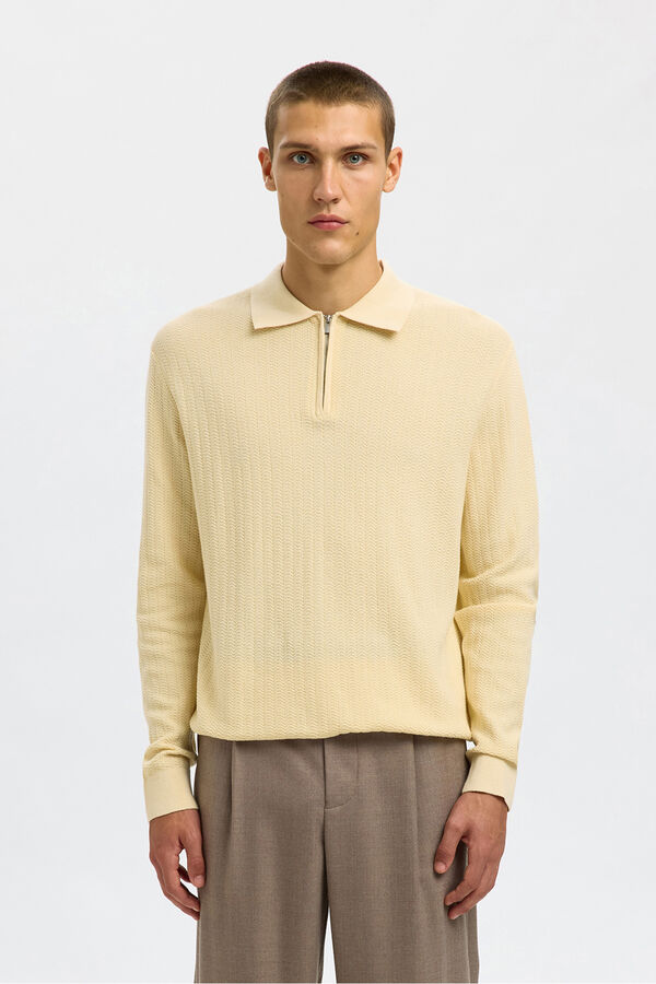 Selected Polo estructura media cremallera Beige