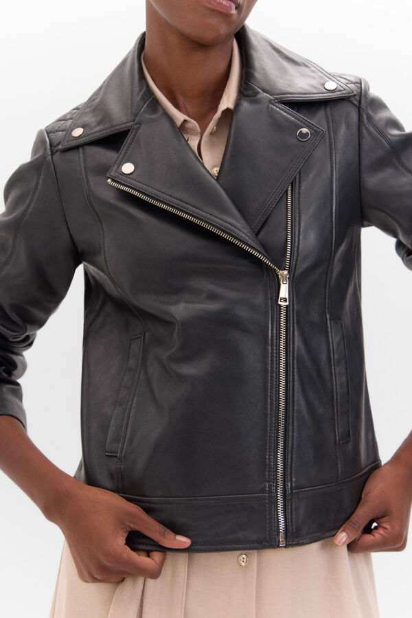 Cortefiel Cazadora piel biker Negro