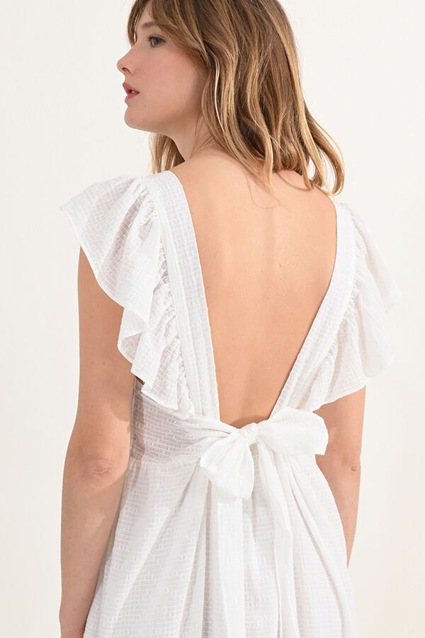 Molly Bracken Vestido comprido com folhos e costas descobertas Ecru