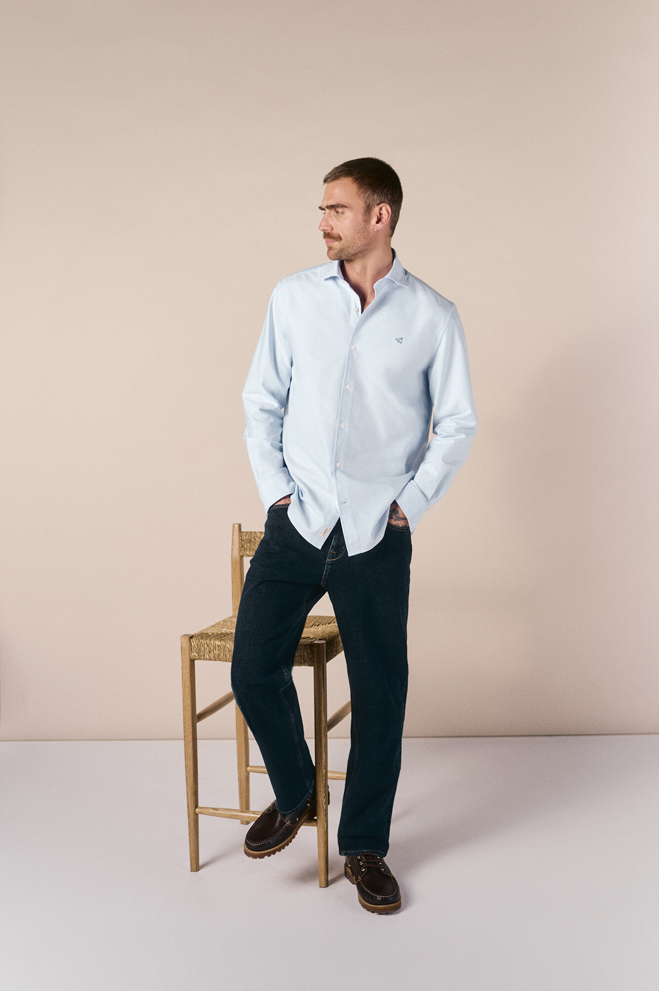 OOTO Camisa oxford liso manga larga