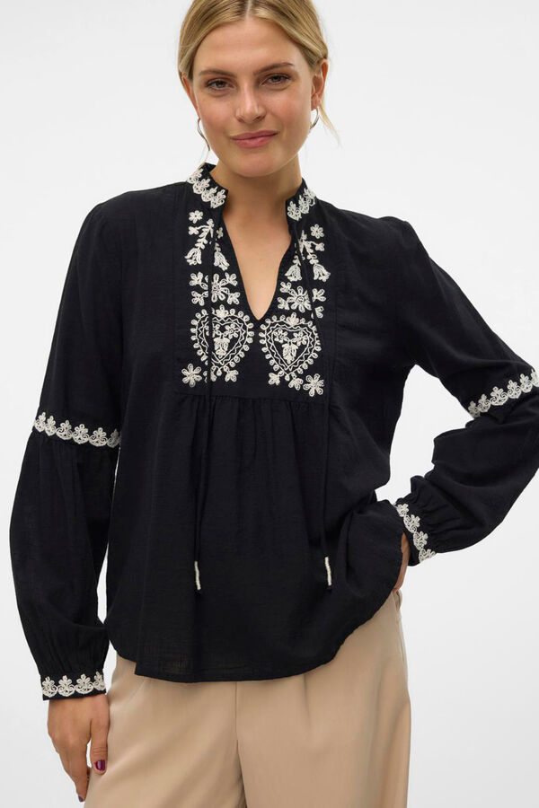 Vero Moda Camisa de manga larga detalles bordados Negro