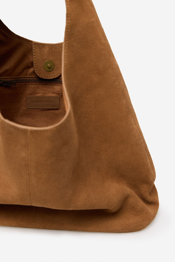Cortefiel Hobo de couro tran&ccedil;ado Castanho