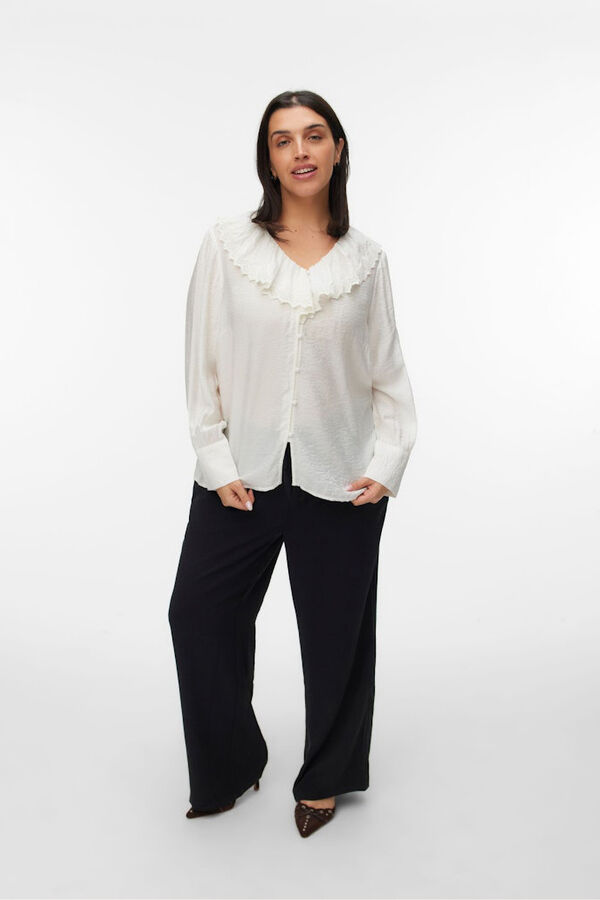 Vero Moda Curve Camisa de cuello volante talla grande Blanco